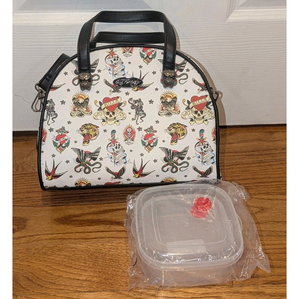 Ed Hardy Y2K Skull White Lunch Tote Container Crossbody Bag Purse Insulated NWT